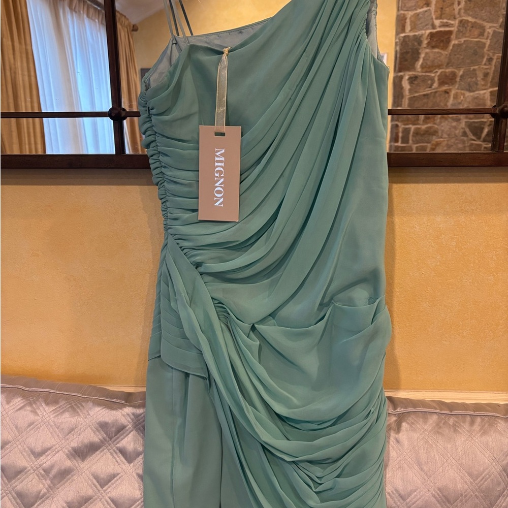 Mignon One Shoulder Dress in Soft Green